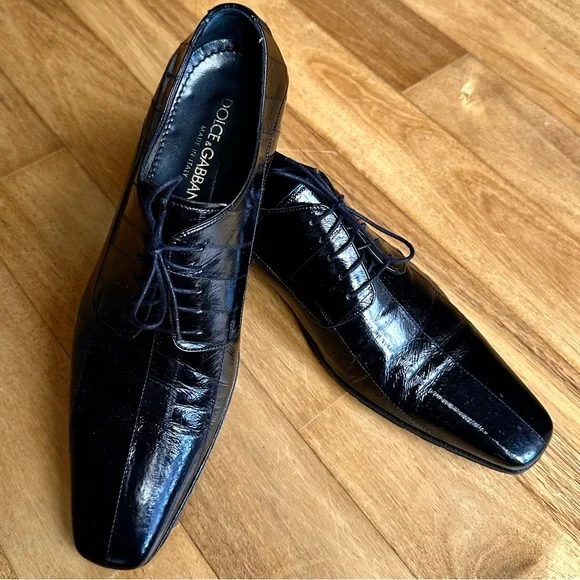 Dolce & Gabbana Black Eel Skin Derby Shoes sz 9.5 US - Excellent Condition Dolce & Gabbana San Pietro Derby Shoes | Sendegaro main image 4
